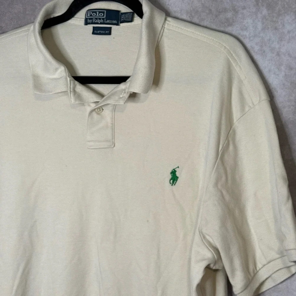 Vintage Polo by Ralph Lauren Custom‎ Fit Mens Plus Size XXL Off White Green Pony